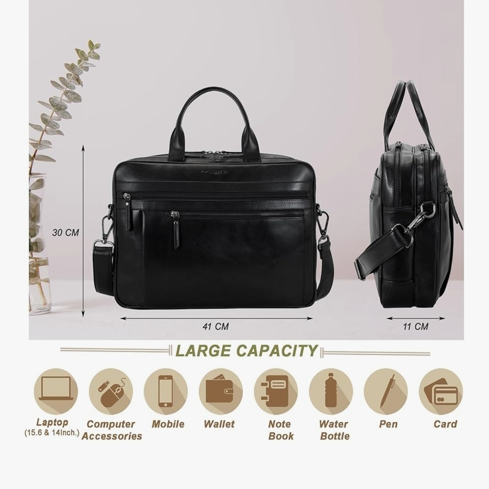 New -MARC PETER Black Leather Men's or Womens Laptop/Briefcase - Picture 8 of 12